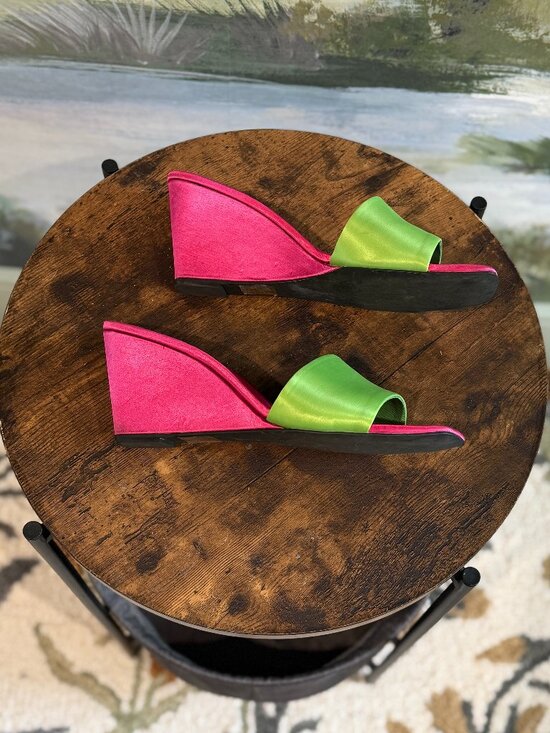 Jeffrey Campbell for Anthropologie - Green & Fuchsia Pink Wedge Heels - Size 9 - Picture 2 of 6